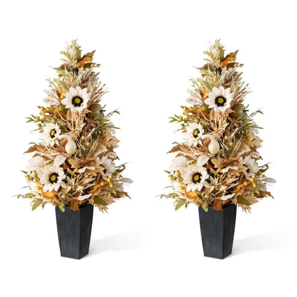 Fall Neutral Sunflower Pumpkin and Leaf Garlands/Porch Trees/Teardrops Set
