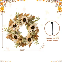 Fall Neutral Sunflower Pumpkin and Leaf Garlands/Porch Trees/Teardrops Set