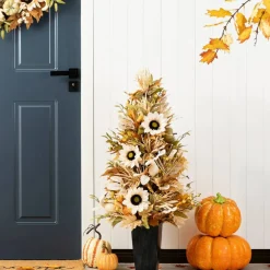 Fall Neutral Sunflower Pumpkin and Leaf Garlands/Porch Trees/Teardrops Set