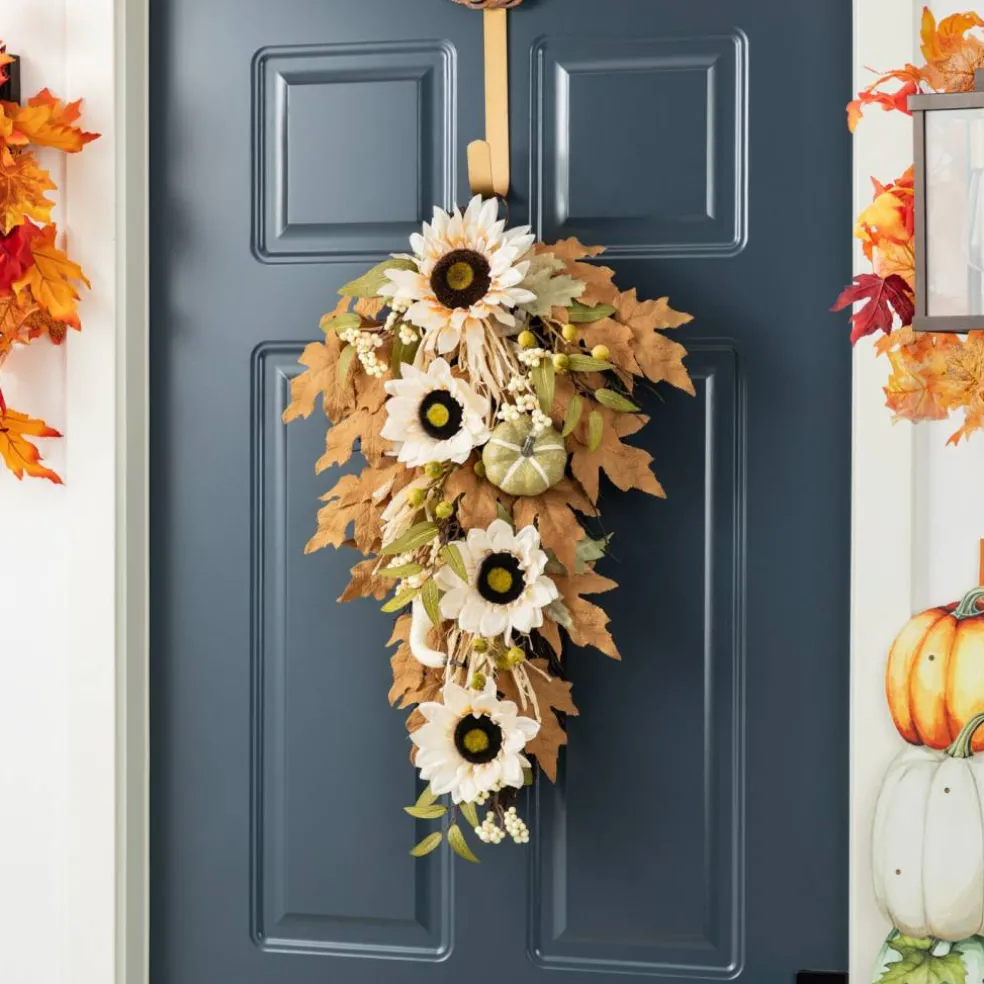 Fall Neutral Sunflower Pumpkin and Leaf Garlands/Porch Trees/Teardrops Set