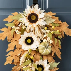 Fall Neutral Sunflower Pumpkin and Leaf Garlands/Porch Trees/Teardrops Set