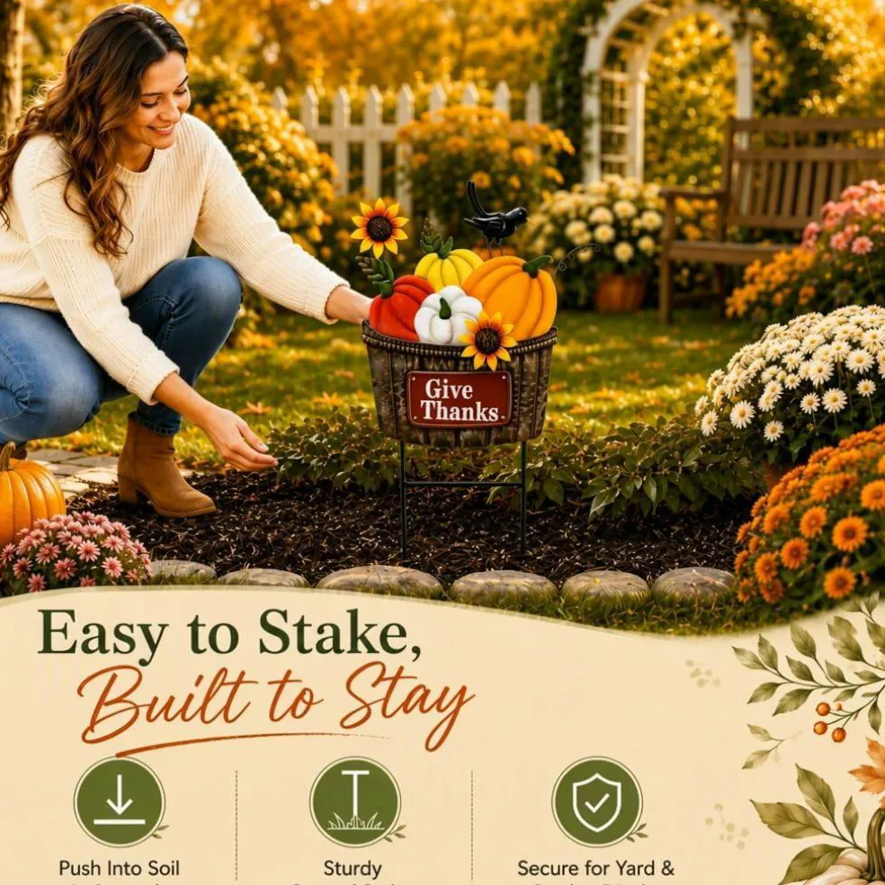Fall Outdoor Decor Metal Pumpkin Garden Stake 28.7"