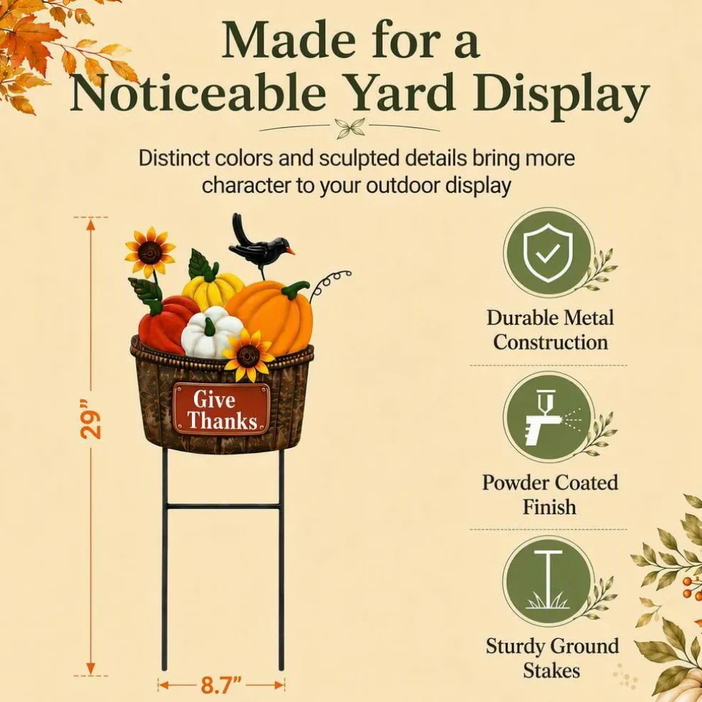 Fall Outdoor Decor Metal Pumpkin Garden Stake 28.7"