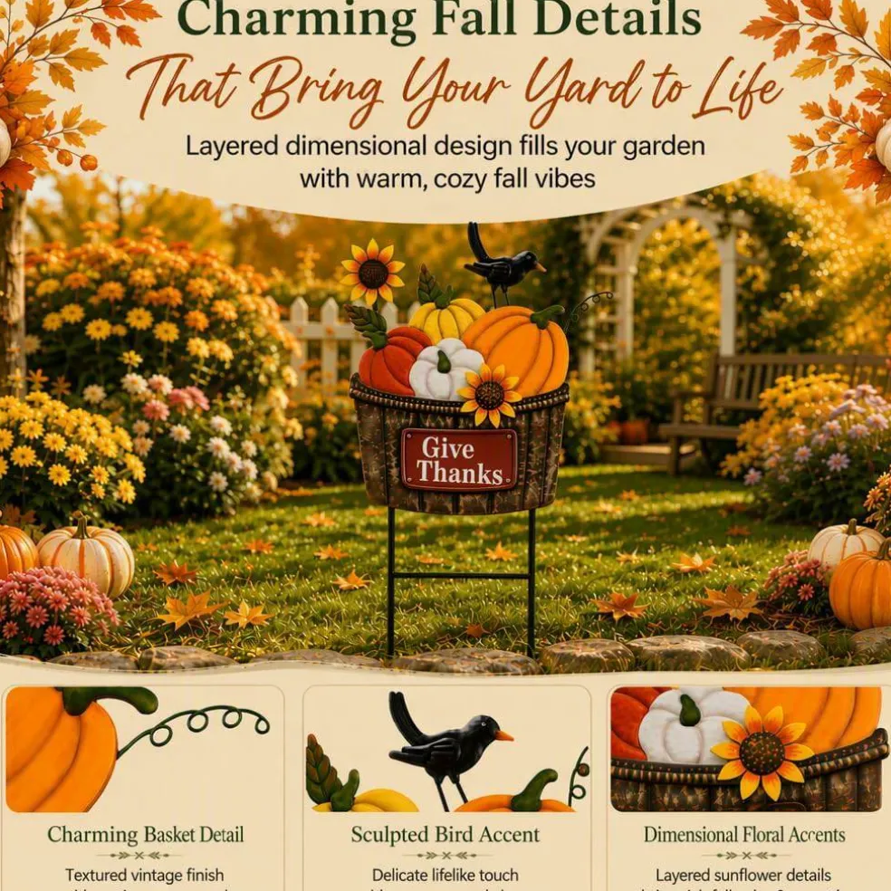 Fall Outdoor Decor Metal Pumpkin Garden Stake 28.7"