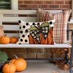 Fall Pillow Covers 12x20 Inch, Orange Pumpkin Polka Dot Thanksgiving Lumbar Cushion Cover, Autumn Home Decor Pillowcase for Sofa Couch Porch Outdoor Decoration