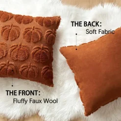 Fall Pillow Covers 18x18 Inch Set of 2, Dark Rust Pumpkin Throw Pillow Covers, Autumn Harvest Decor Cushion Covers for Sofa Couch Bed Porch Home Decoration