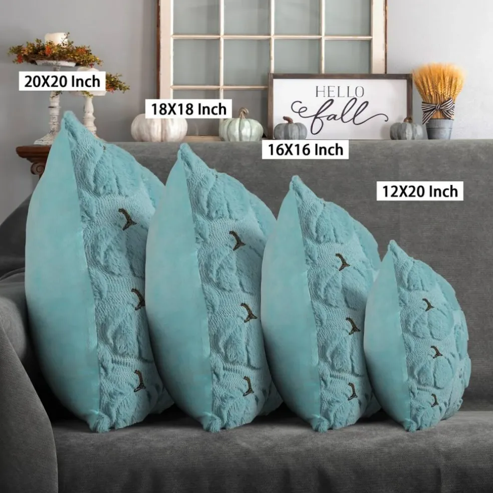 Fall Pillow Covers 18x18 Set of 2 Light Blue Pumpkin Decorations for Home