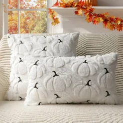 Fall Pillow Covers 18x18 Set of 2 White Pumpkin Decorations for Home