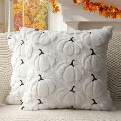 Fall Pillow Covers 18x18 Set of 2 White Pumpkin Decorations for Home