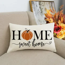 Fall Pillows Covers 12x20 Inch,Outdoor Pumpkin Thanksgiving Lumbar Beige