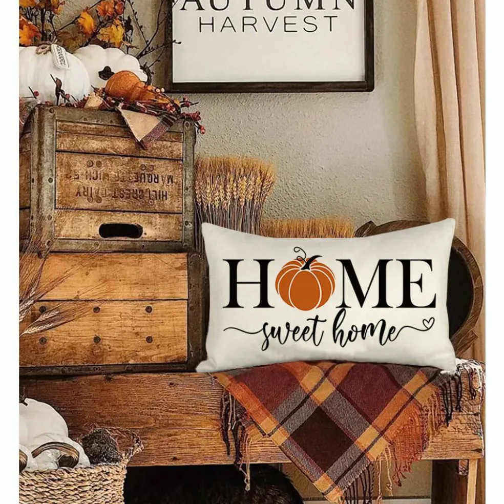 Fall Pillows Covers 12x20 Inch,Outdoor Pumpkin Thanksgiving Lumbar Beige