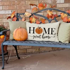 Fall Pillows Covers 12x20 Inch,Outdoor Pumpkin Thanksgiving Lumbar Beige