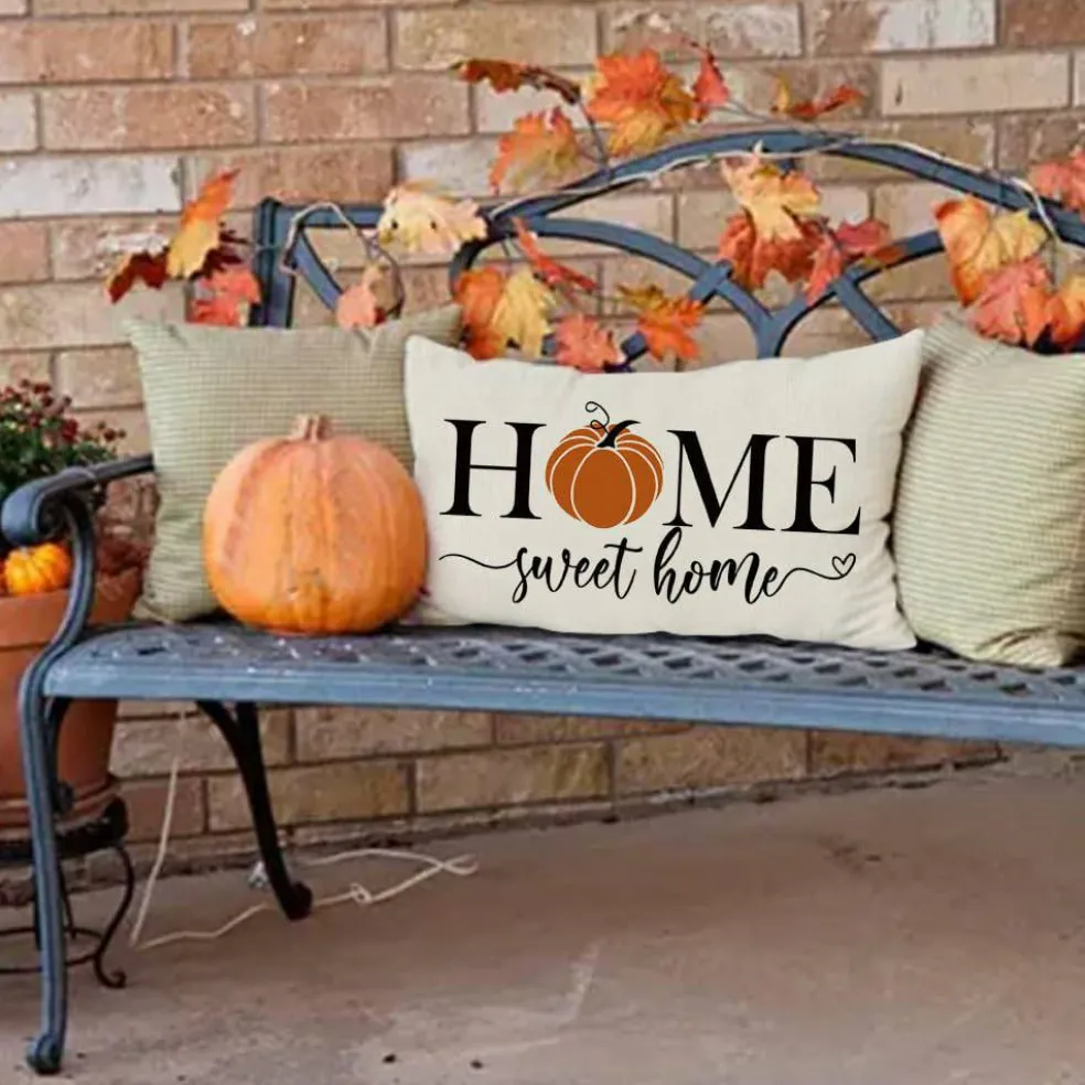 Fall Pillows Covers 12x20 Inch,Outdoor Pumpkin Thanksgiving Lumbar Beige