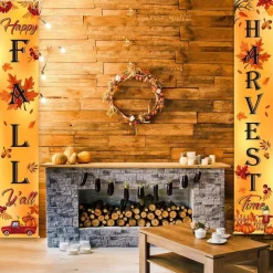 Fall Porch Banner Welcome Sign, Happy Fall Y'all & Harvest Time Banners, Autumn Maple Leaf Pumpkin Decor for Front Door, Yard, Garden, Thanksgiving Party & Farmhouse