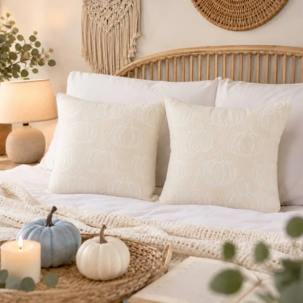 Fall Pumpkin Chenille Plaid Pillow Covers Autumn Decor 18x18