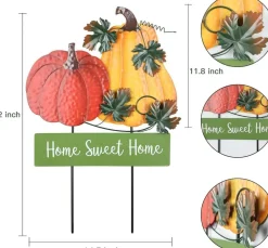 22" Fall Pumpkin Garden Stake – Home Sweet Home Metal Yard Sign for Outdoor Autumn Décor