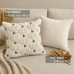 Fall Pumpkin Pillow Covers 18x18 Set of 2 Beige Fall Farmhouse Decor