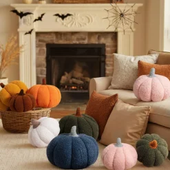 Fall Pumpkin Pillows Set of 2, Halloween Decoration Decorative Throw Pillows Soft Fleece Sherpa Cute 3D Shaped Cushion for Sofa Couch Bedroom Autumn Thanksgiving (Orange, 12.6x8.7in & 9x5.9in)