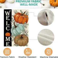Fall Pumpkins Garden Flag 12.5 x 18 Inch Double Sided Harvest Autumn Eucalyptus Leaves Welcome Thanksgiving Holiday Small Burlap Flag Seasonal Outside Patio Outdoor Decoration