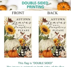 Fall Pumpkins House Flag 28 x 40 Inch, Double-Sided Autumn Harvest Thanksgiving Burlap Yard Flag, Pumpkin Sunflower Welcome Flag for Garden, Lawn, Porch and Outdoor Seasonal Decor