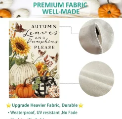 Fall Pumpkins House Flag 28 x 40 Inch, Double-Sided Autumn Harvest Thanksgiving Burlap Yard Flag, Pumpkin Sunflower Welcome Flag for Garden, Lawn, Porch and Outdoor Seasonal Decor