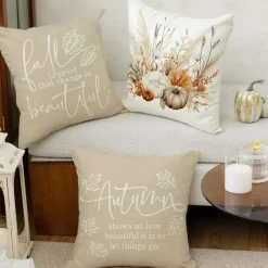 Fall Pumpkin Throw Pillow Covers 18 x 18 Inch Set of 4 Boho Thanksgiving Harvest Farmhouse Decorative Cushion Covers Thankful Grateful Pillow Cases for Couch Sofa Home Decor