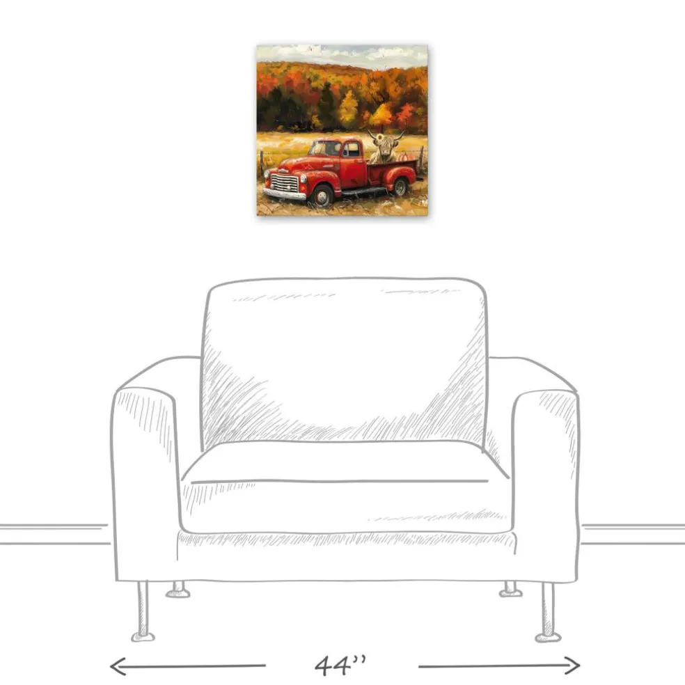 Fall Red Truck Highland 16" x 16" Canvas Wall Art