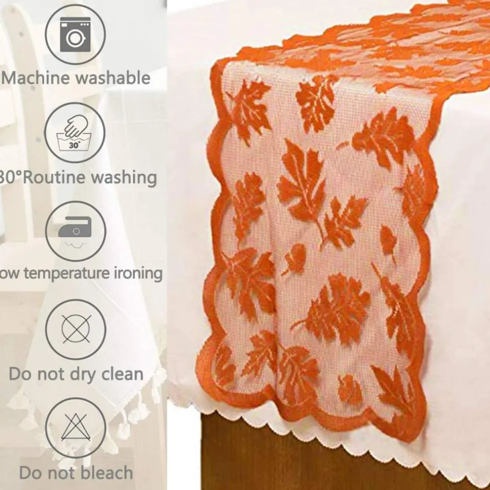 Fall Table Runner Decorations 13 x 72 Inch Maple Leaves Table Runner Fall Decor Harvest Lace Pumpkin Runner Brow Long Fall Table Line Fall Thanksgiving Autumn Dinner Home Decor (Brown)