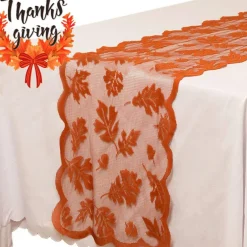 Fall Table Runner Decorations 13 x 72 Inch Maple Leaves Table Runner Fall Decor Harvest Lace Pumpkin Runner Brow Long Fall Table Line Fall Thanksgiving Autumn Dinner Home Decor (Brown)