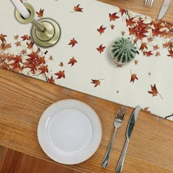 Fall Table Runner Pumpkins Cat Maple Leaf Autumn Harvest Seasonal Thanksgiving Decorations for Home Kitchen Dining Room Party Decor 13 x 108 Inch
