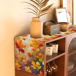Fall Table Runner 13x72 Inch, Autumn Thanksgiving Maple Leaf Table Decor, Rustic Farmhouse Polyester Tablecloth Runner for Kitchen Dining Room Home Holiday Decoration