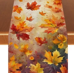 Fall Table Runner 13x72 Inch, Autumn Thanksgiving Maple Leaf Table Decor, Rustic Farmhouse Polyester Tablecloth Runner for Kitchen Dining Room Home Holiday Decoration