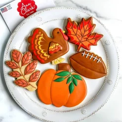 Fall Thanksgiving Cookie Cutter Set of 5, Turkey Football Maple Leaf Oak Leaf Pumpkin Shapes, Stainless Steel Baking Molds for Cookies Fondant Cakes Brownies Crafts