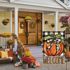 Fall Thanksgiving Pumpkin Welcome Garden Flag 12x18 Inch