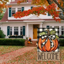 Fall Thanksgiving Pumpkin Welcome Garden Flag 12x18 Inch