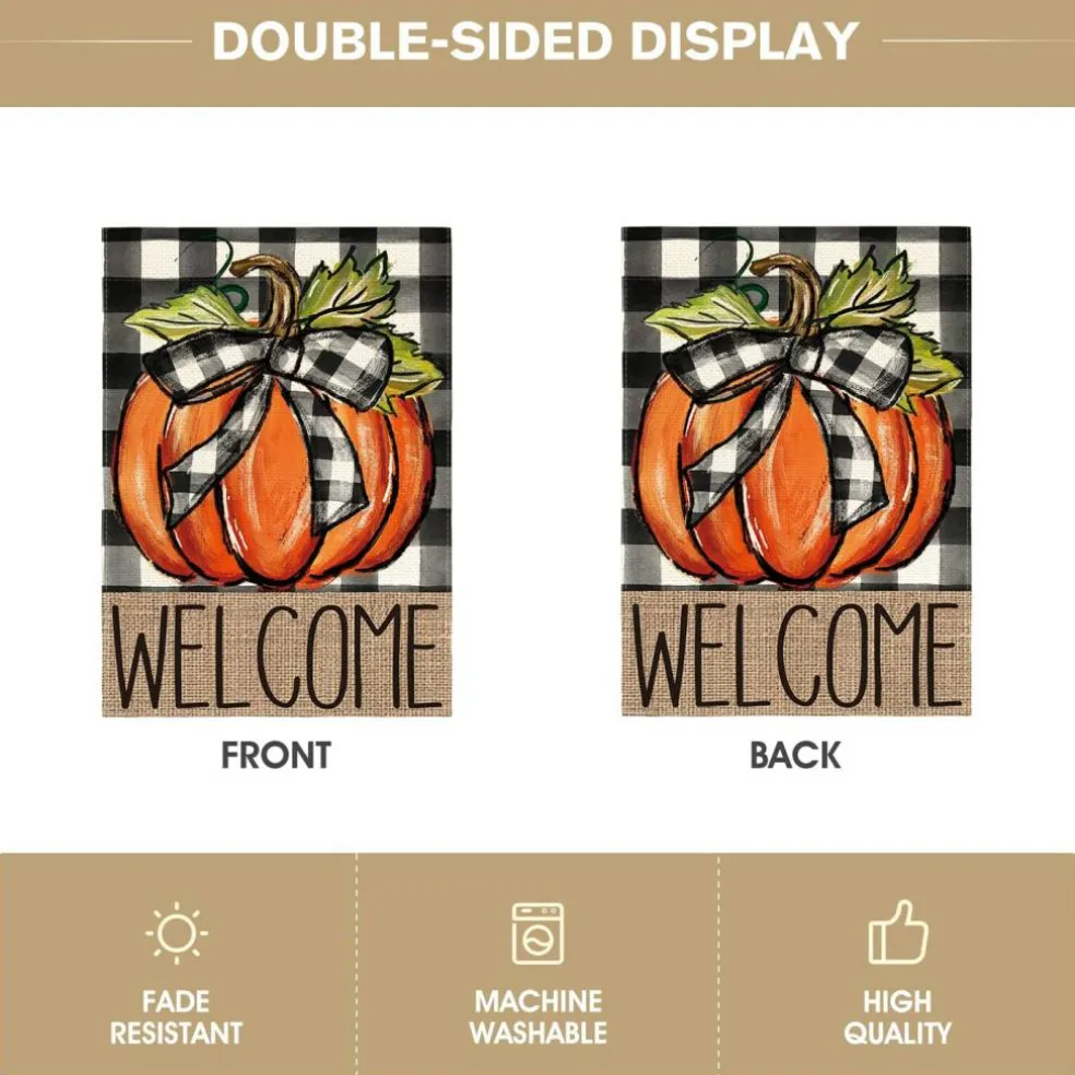 Fall Thanksgiving Pumpkin Welcome Garden Flag 12x18 Inch