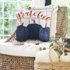 Fall Throw Pillow Covers 18 x 18 Inch Set of 4 Buffalo Plaid Blue Pumpkin Thanksgiving Decorative Cushion Covers Giving Thanks Grateful Blessed Pillow Cases for Sofa Couch Home Decor