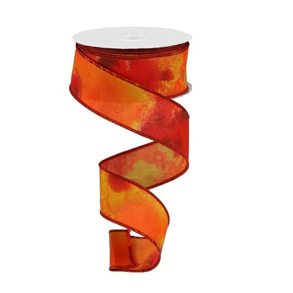 Fall Watercolor Wired Ribbon | Mustard Orange Rust Moss | 1.5" x 10yd-RGB1010T6
