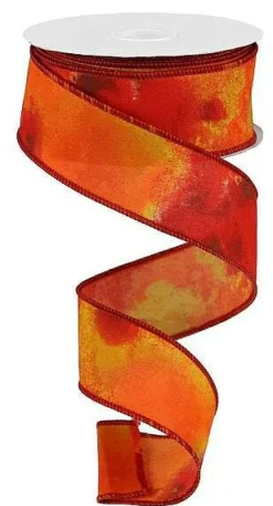Fall Watercolor Wired Ribbon | Mustard Orange Rust Moss | 1.5" x 10yd-RGB1010T6