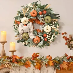 22'' Fall Wreaths for Front Door, Fall Decorations for Home Autumn Wreath