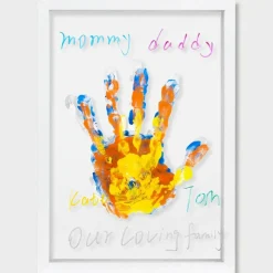 Family Handprint Frame Kit for 4 with 12 Paints&9 Pens,New Parents Gifts for Couples After Birth,Baby Shower Gifts for Mom and Dad,Mothers Fathers Day Craft Wood,Christmas Birthday Gift(White)