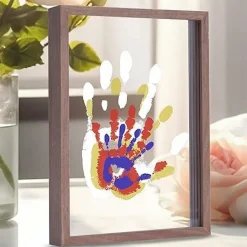 Family Handprint Kit, DIY Craft Keepsake Wooden Frame, Endless Gift Set, Non-Toxic Paints, Transparent Sheets (Brown)