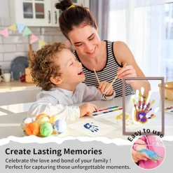 Family Handprint Kit, DIY Craft Keepsake Wooden Frame, Endless Gift Set, Non-Toxic Paints, Transparent Sheets (Brown)