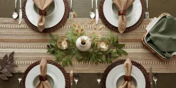 Farmhouse Braided Stripe Table Runner Collection, 15x72 (15x77, Fringe Included), Stone