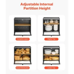 Farmhouse Double Deck Bread Box for Kitchen Countertop, Bamboo Wooden Bread Storage Container with Acrylic Door, Ventilated Bread Keeper Organizer