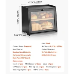Farmhouse Double Deck Bread Box for Kitchen Countertop, Bamboo Wooden Bread Storage Container with Acrylic Door, Ventilated Bread Keeper Organizer