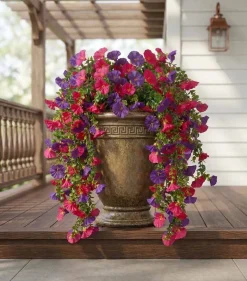 Faux Morning Glory Hanging Flower Vines, 4 Count — UV Resistant Fake Outdoor Trailing Plants for Window Boxes, Patio, and Porch Decor, Purple Mix