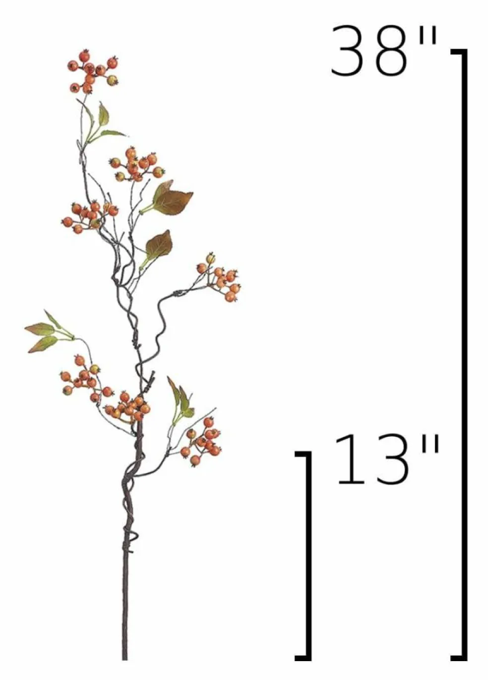 38" Faux Orange Berry Branch Stem