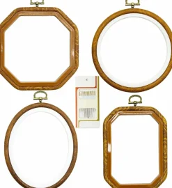 Faux Wood Embroidery Hoop Set – 4 Sizes with Including 16 Gold Needles