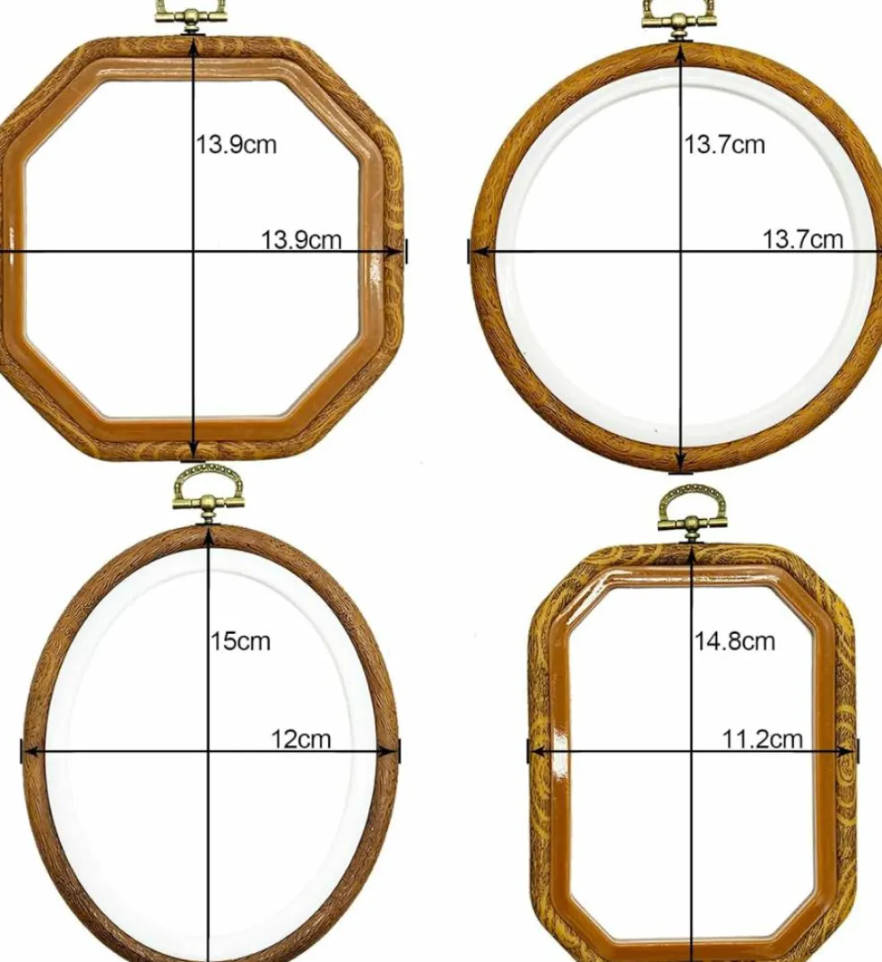Faux Wood Embroidery Hoop Set – 4 Sizes with Including 16 Gold Needles